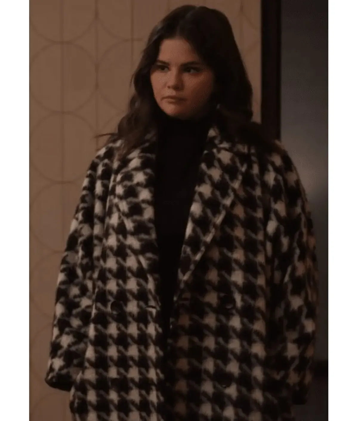 Only Murders In The Building S03 Selena Gomez Black & White Houndstooth Coat