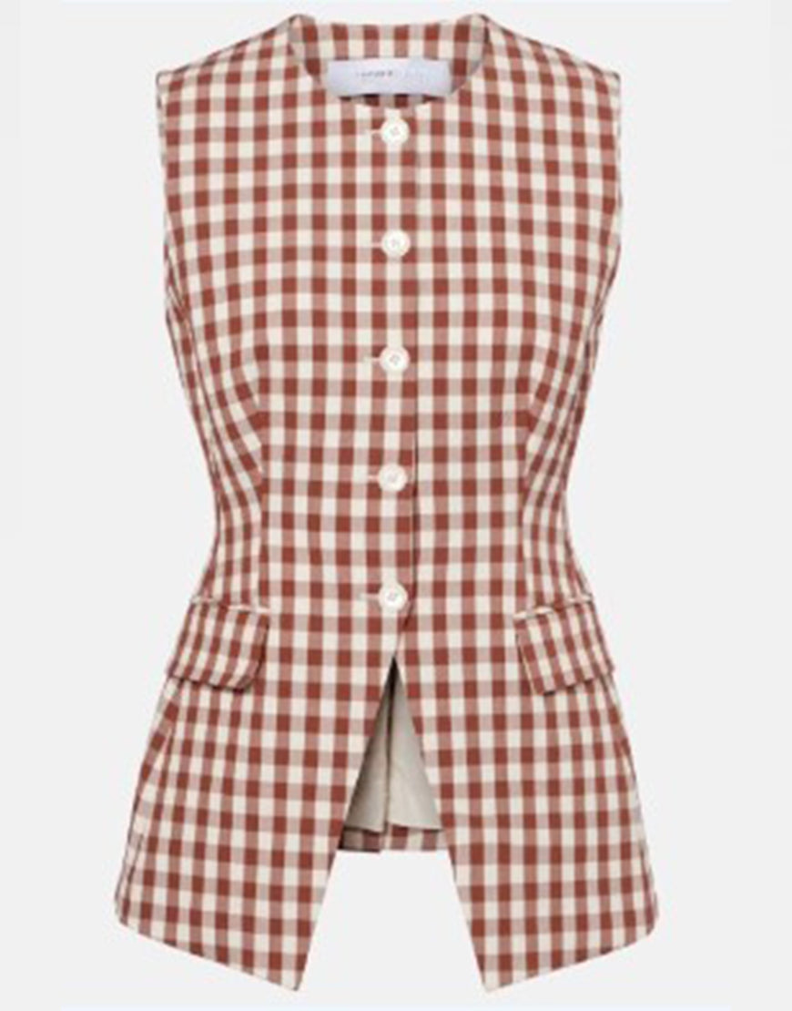 Only Murders In The Building S05 Selena Gomez Gingham Vest Clanton Jacket