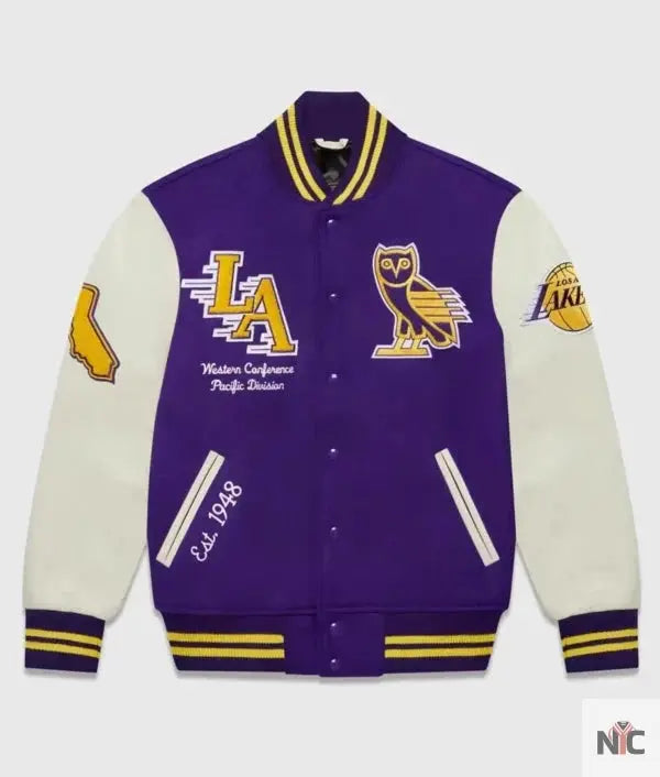 Ovo Los Angeles Lakers Varsity Bomber Jacket Clanton Jacket