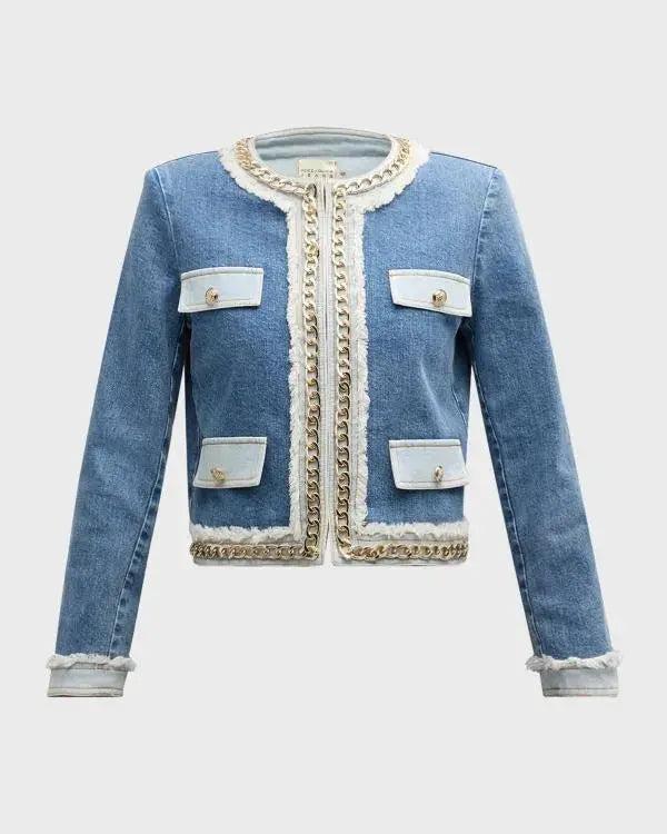 Owning Manhattan S02 Chloe Tucker Blue Chain-Trim Jacket WorthVee