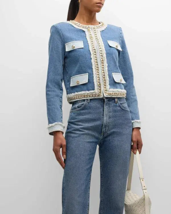Owning Manhattan S02 Chloe Tucker Blue Chain-Trim Jacket WorthVee