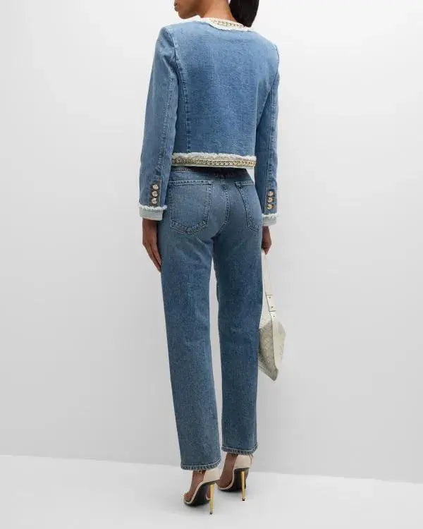Owning Manhattan S02 Chloe Tucker Blue Chain-Trim Jacket WorthVee