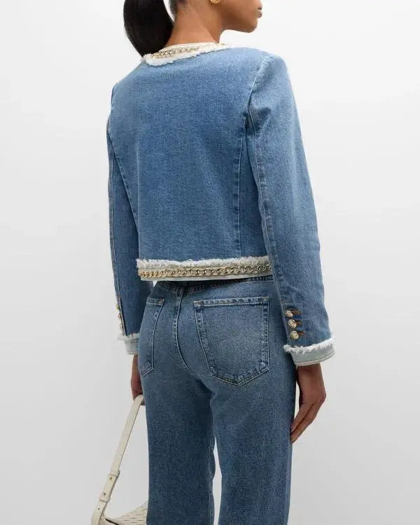 Owning Manhattan S02 Chloe Tucker Blue Chain-Trim Jacket WorthVee