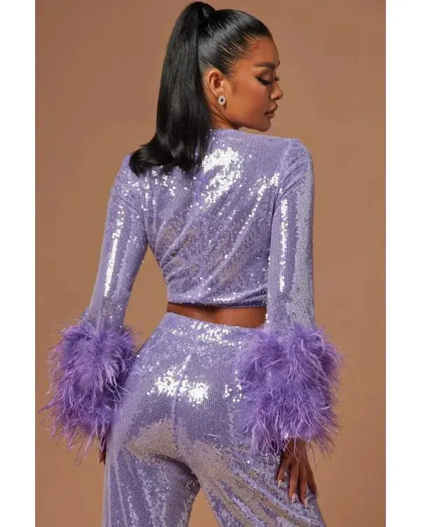 Owning Manhattan S02 Jess Markowski Purple Sequin Crop Top WorthVee