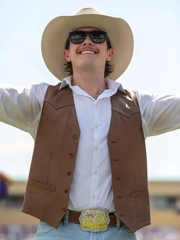 PBR Texas Rattlers Brown Leather Vest WorthVee