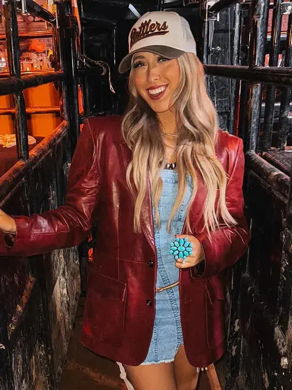 PBR Texas Rattlers Morgan Nicole Red Leather Blazer WorthVee