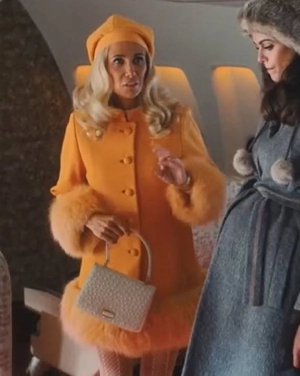 Palm Royale S02 Kristen Wiig Orange Fur Trim Coat