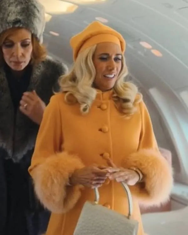 Palm Royale S02 Kristen Wiig Orange Fur Trim Coat