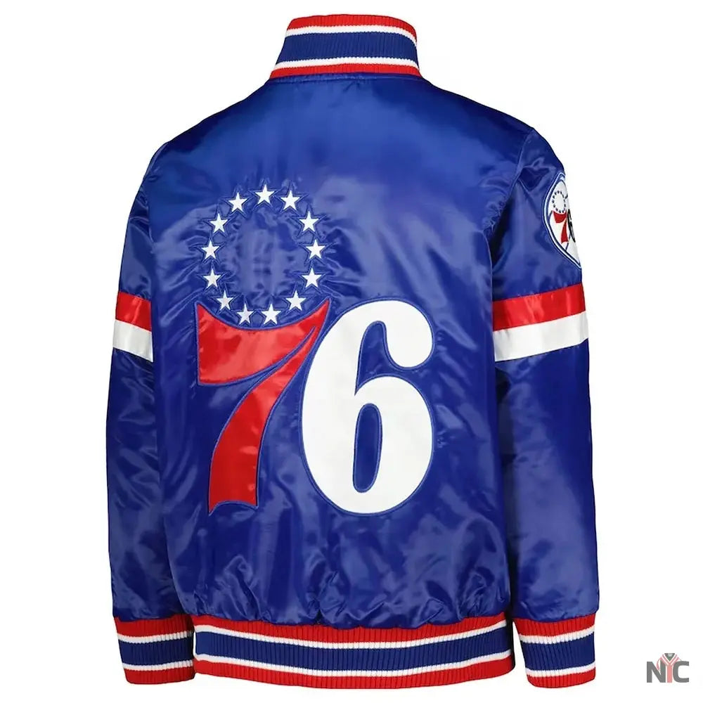 Philadelphia 76ers Home Game Royal Satin Jacket Clanton Jacket