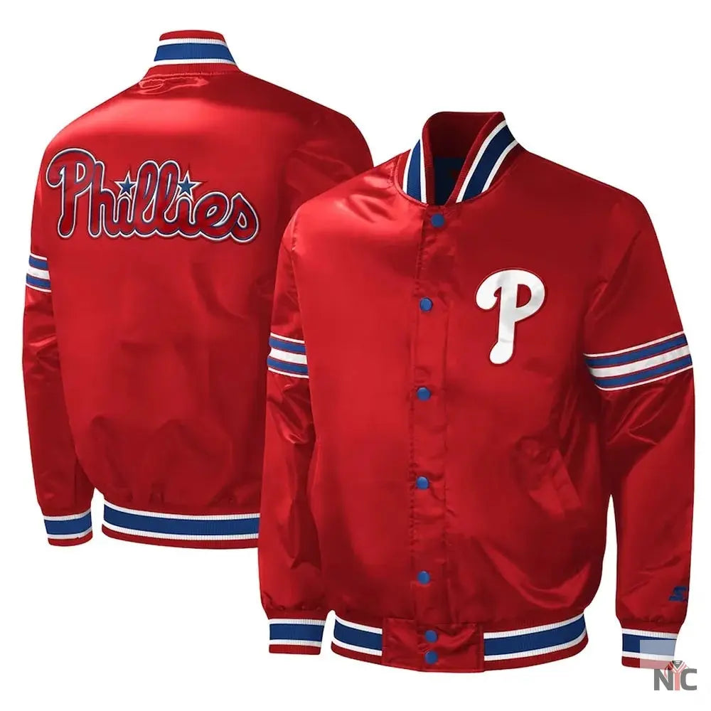 Philadelphia Phillies Midfield Varsity Satin Jacket Clanton Jacket
