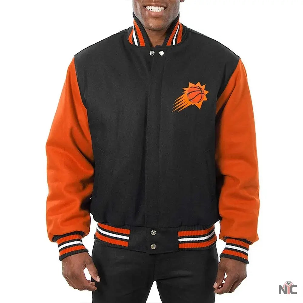 Phoenix Suns Black and Orange Wool Varsity Jacket Clanton Jacket