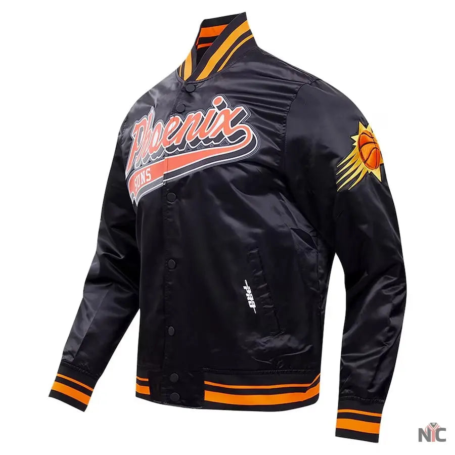 Phoenix Suns Script Tail Black Satin Varsity Jacket Clanton Jacket