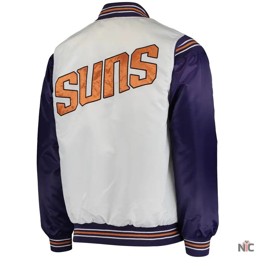 Phoenix Suns White and Purple Renegade Satin Jacket Clanton Jacket