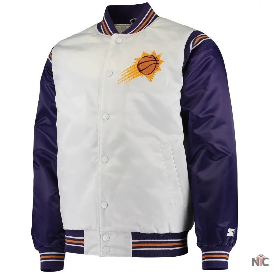 Phoenix Suns White and Purple Renegade Satin Jacket Clanton Jacket