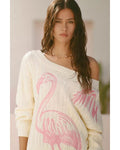 Pink Flamingo Printed Boat-Neck Sweater WorthVee