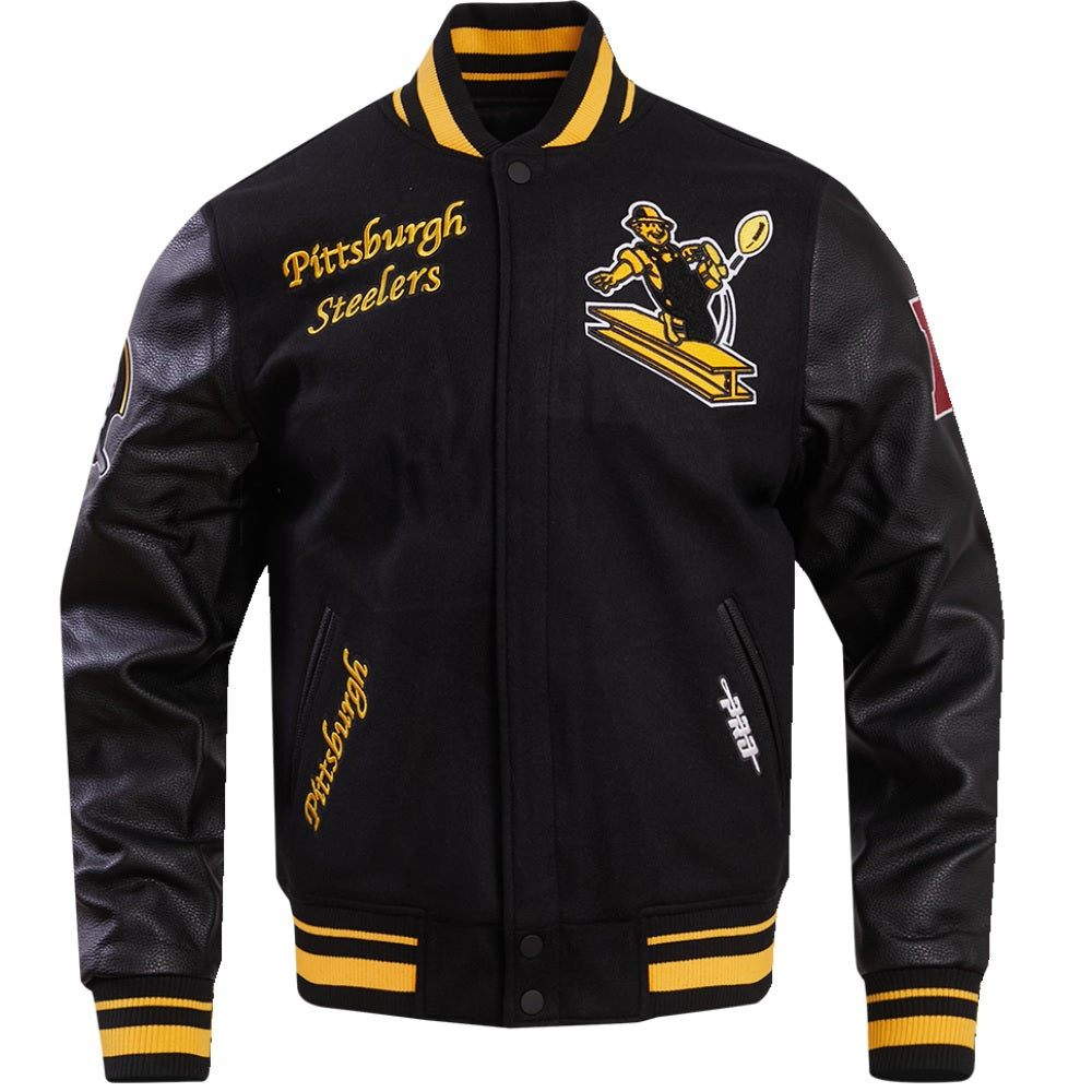 Pittsburgh Steelers Black Wool and Leather Varsity Jacket