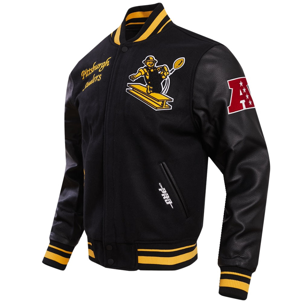 Pittsburgh Steelers Black Wool and Leather Varsity Jacket
