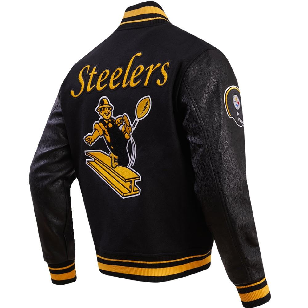 Pittsburgh Steelers Black Wool and Leather Varsity Jacket