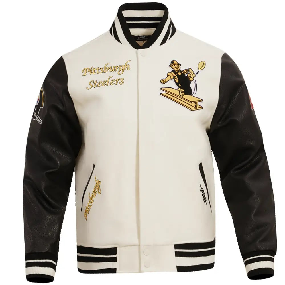Pittsburgh Steelers Black Wool and Leather Varsity Jacket