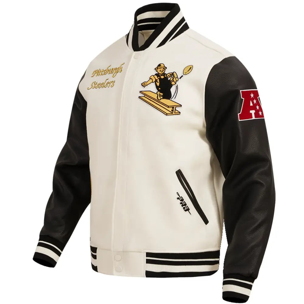 Pittsburgh Steelers Black Wool and Leather Varsity Jacket