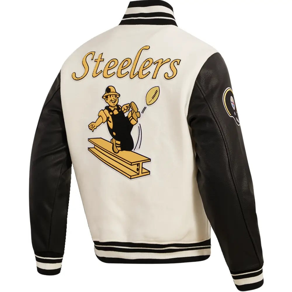 Pittsburgh Steelers Black Wool and Leather Varsity Jacket