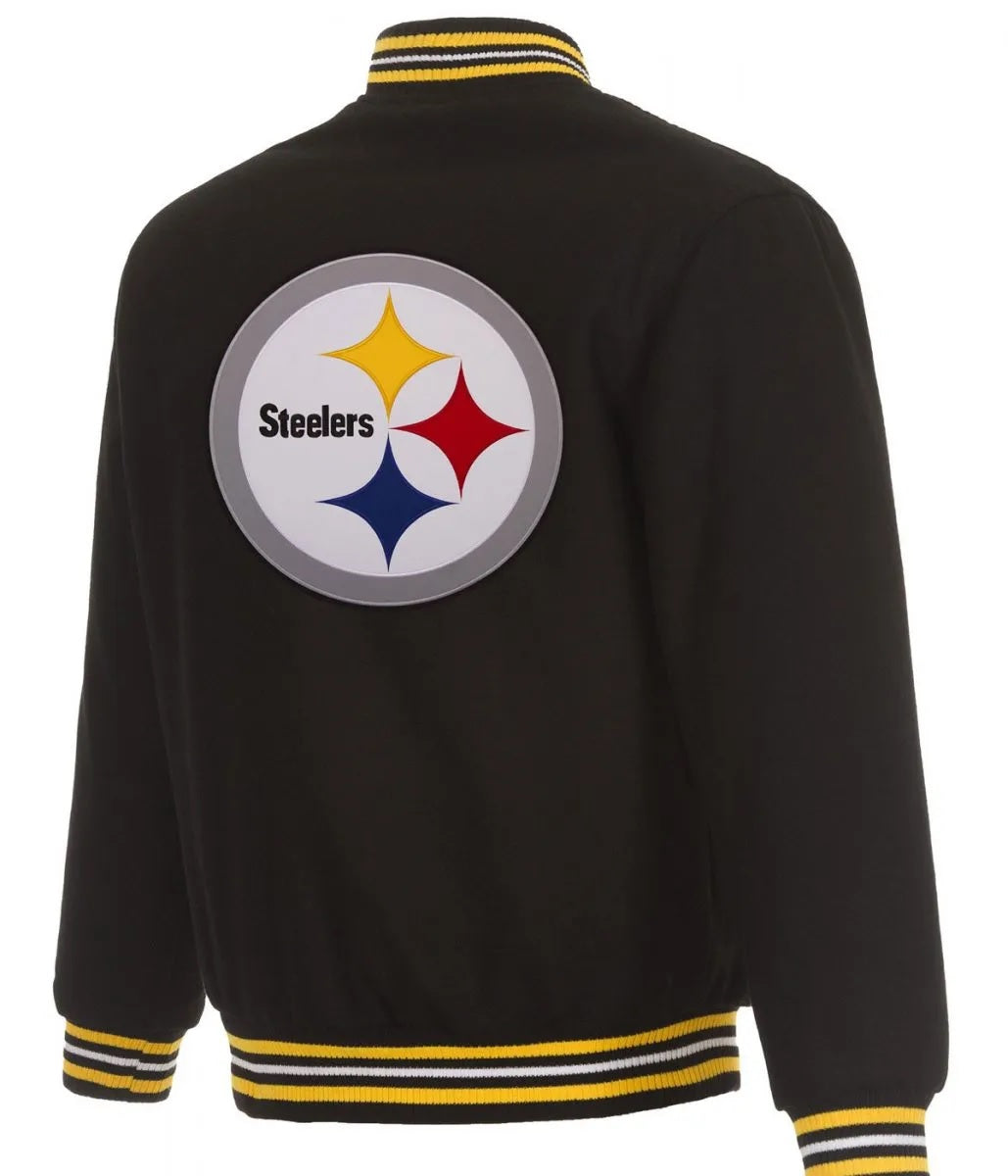 Pittsburgh Steelers Bomber Black Wool Jacket