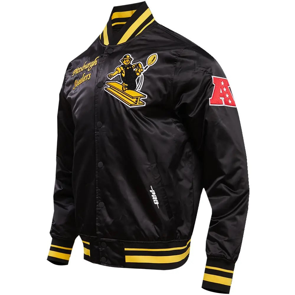 Pittsburgh Steelers Classic Rib Satin Varsity Black Jacket