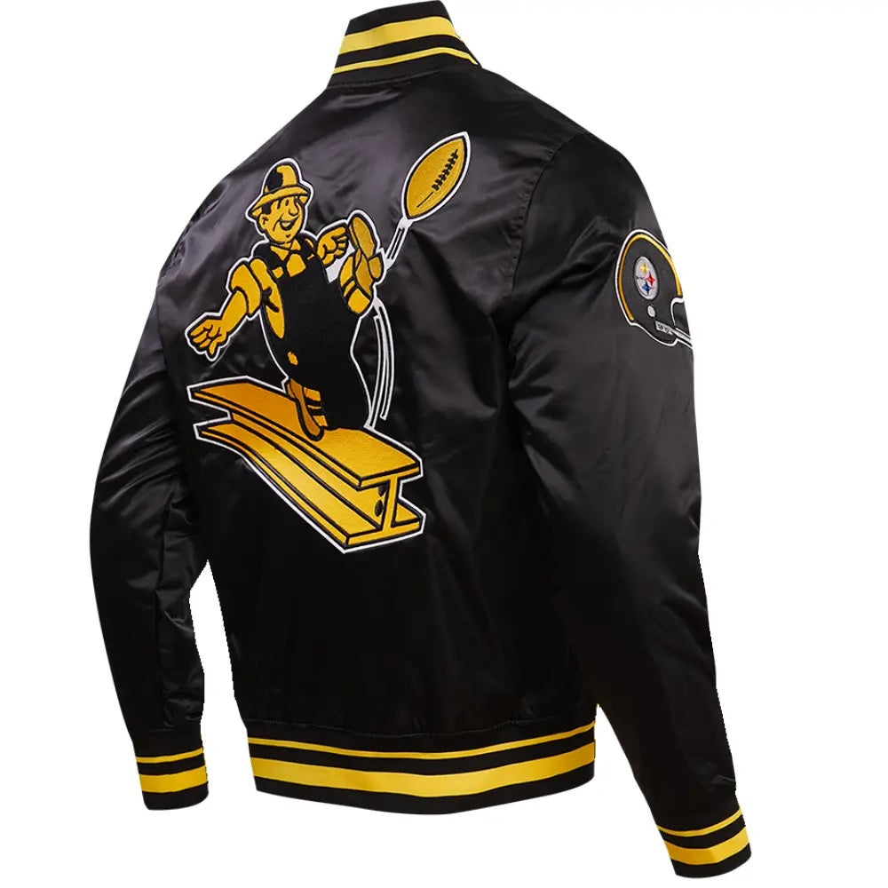 Pittsburgh Steelers Classic Rib Satin Varsity Black Jacket