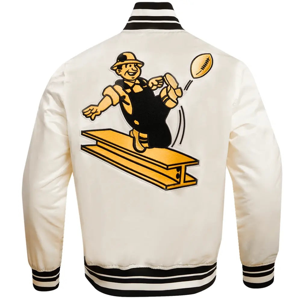 Pittsburgh Steelers Cream Satin Varsity Jacket