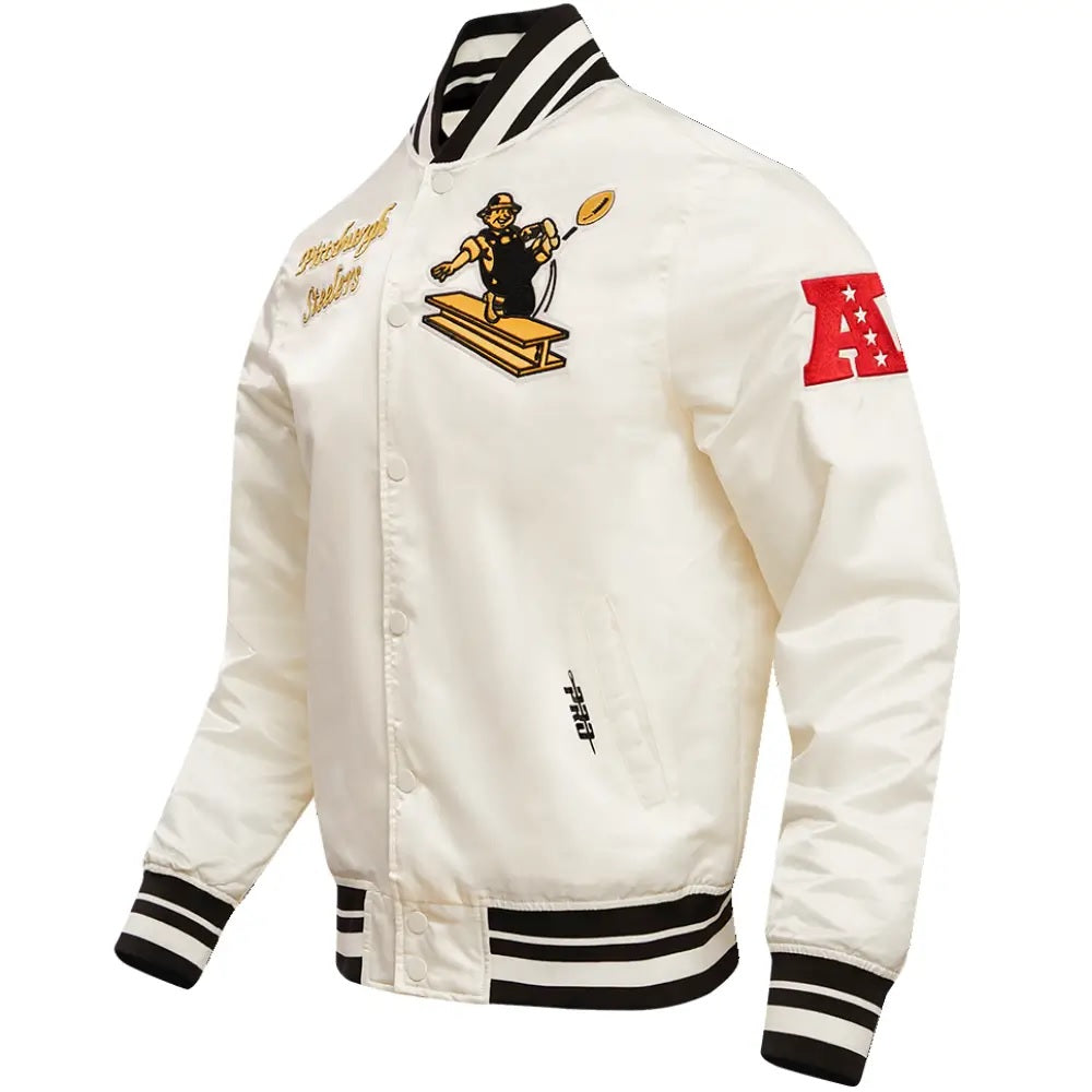 Pittsburgh Steelers Cream Satin Varsity Jacket