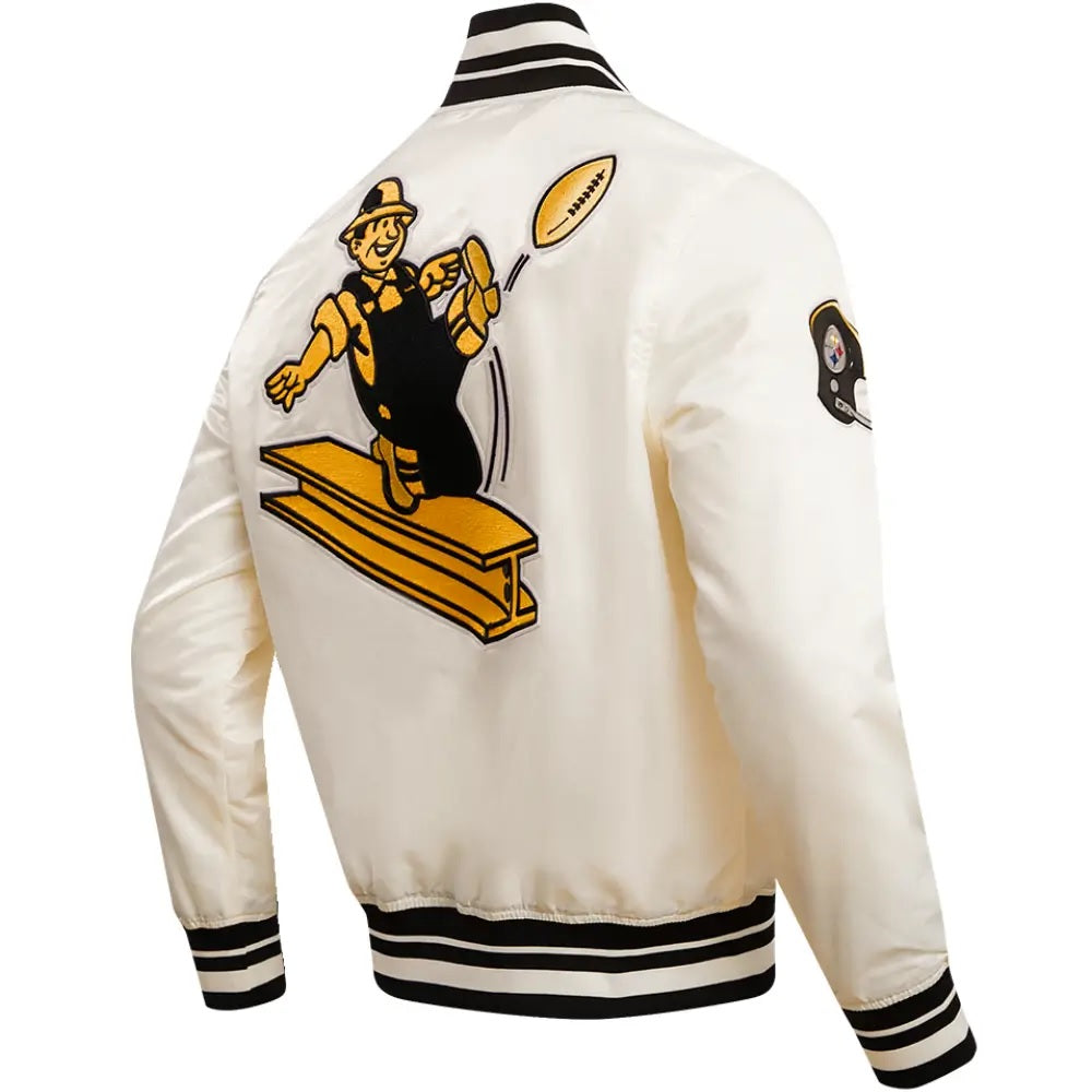 Pittsburgh Steelers Cream Satin Varsity Jacket