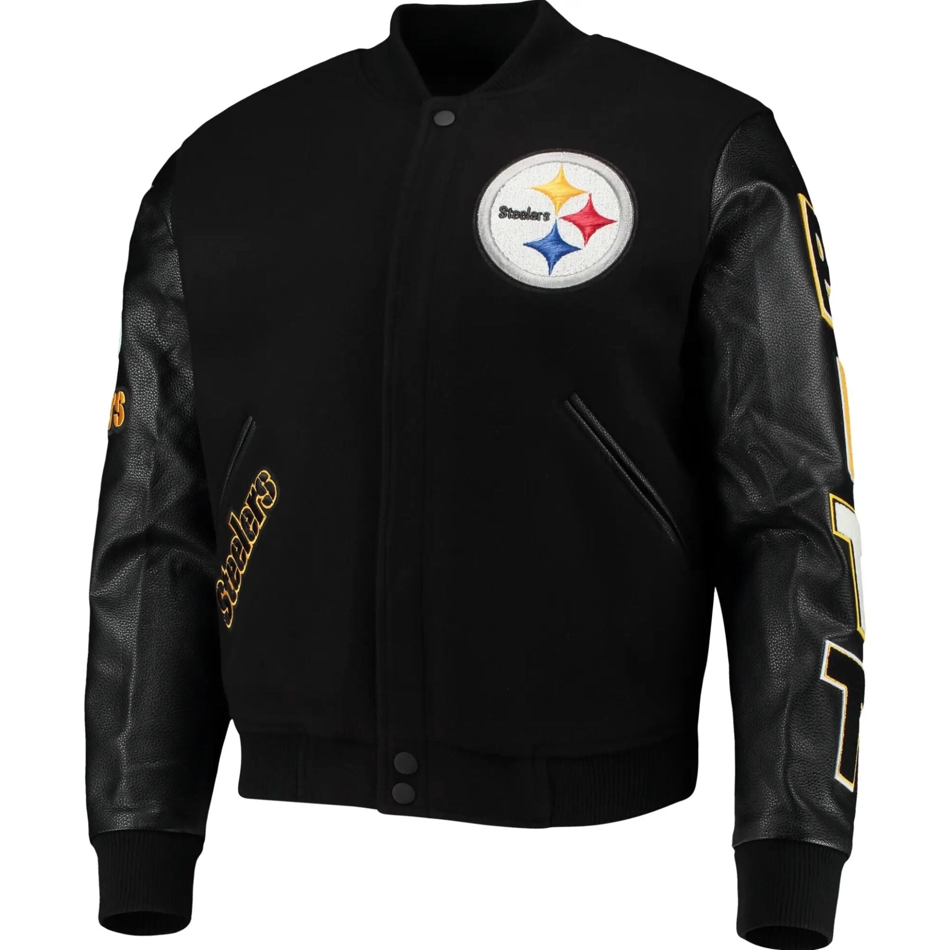 Pittsburgh Steelers Logo Zipper Wool and leather Jacket