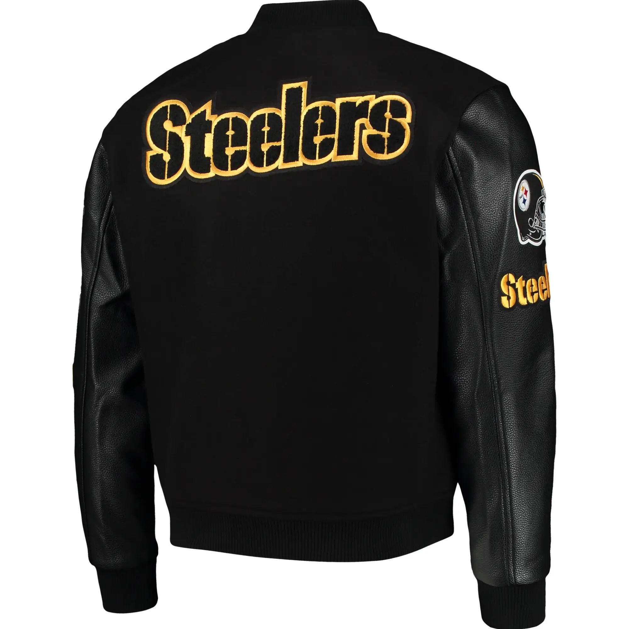 Pittsburgh Steelers Logo Zipper Wool and leather Jacket