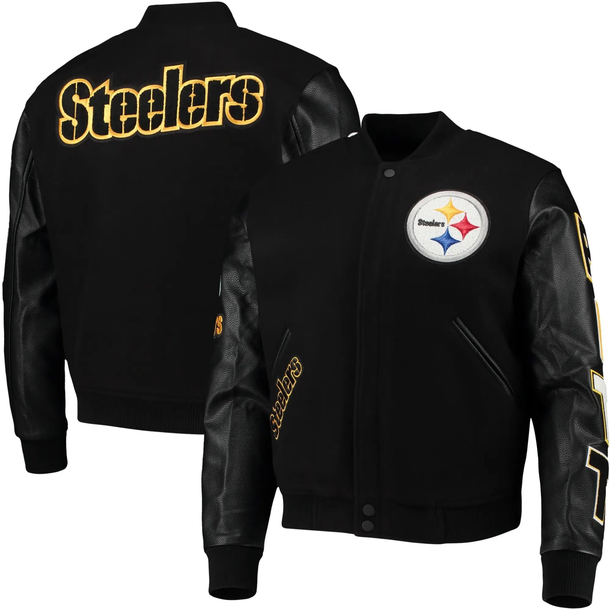Pittsburgh Steelers Logo Zipper Wool and leather Jacket
