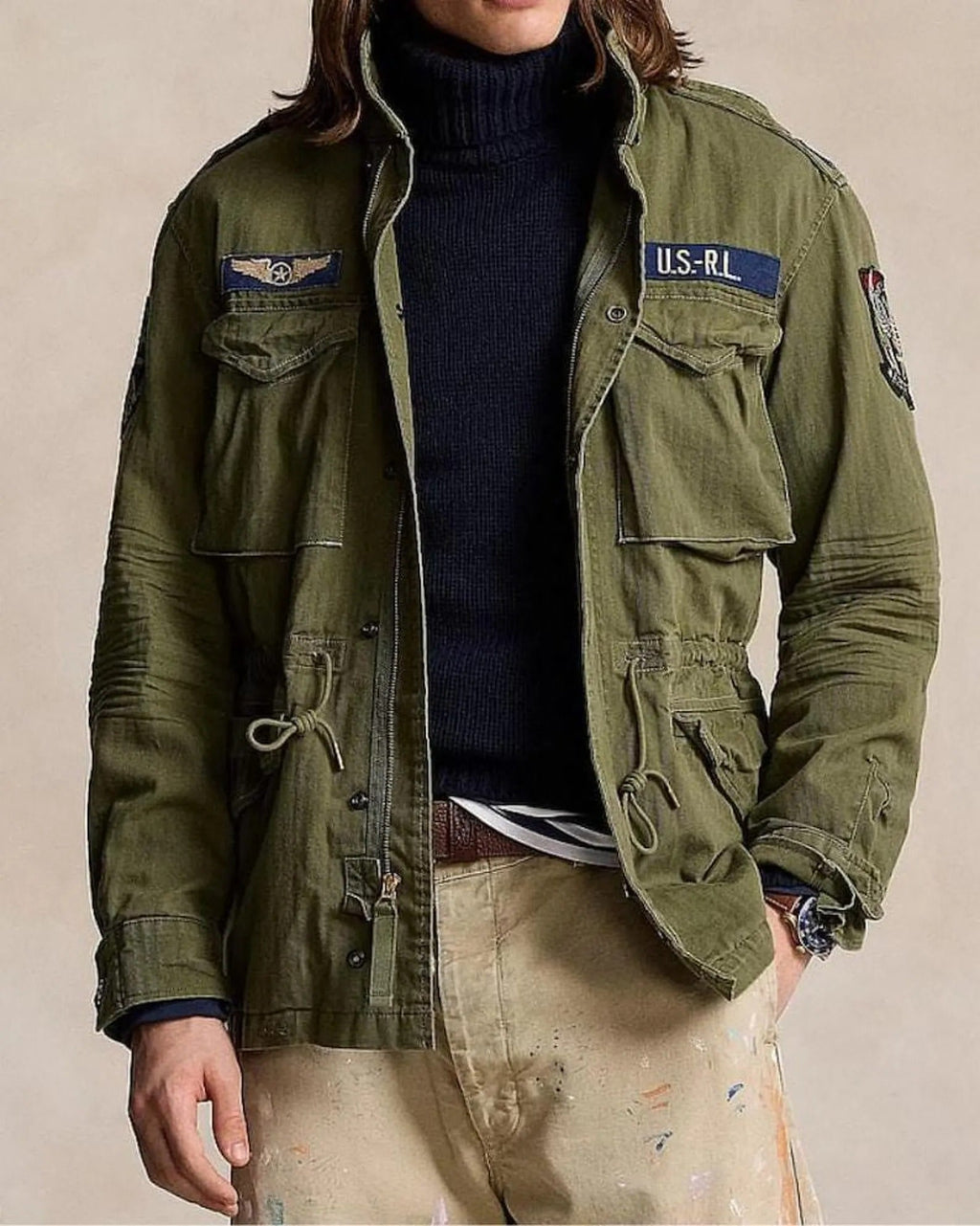 Polo Ralph Lauren M-65 Field Jacket Olive Green Military Style Coat WorthVee