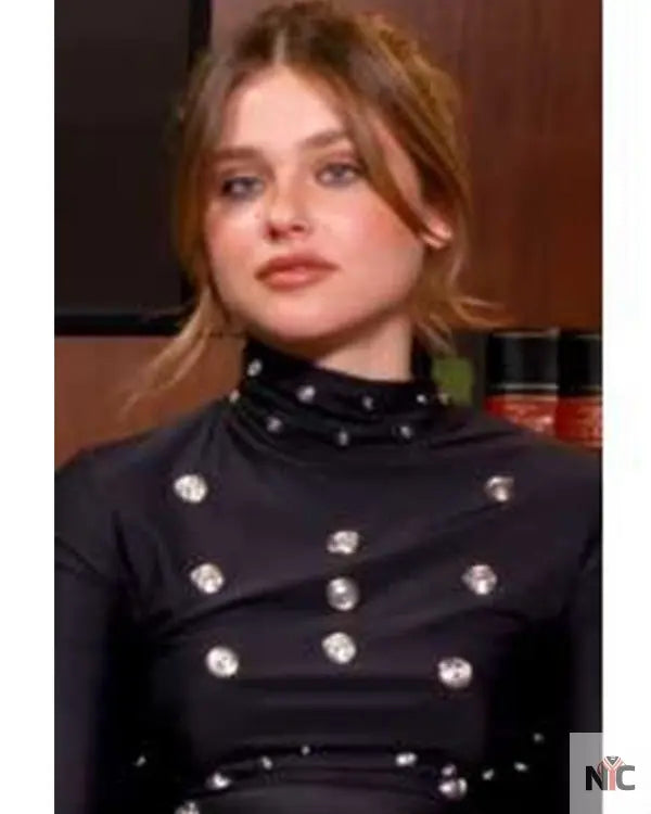 Press Junket 2025 Nicole Wallace Eyelet-Detailing Black Blouse Clanton Jacket