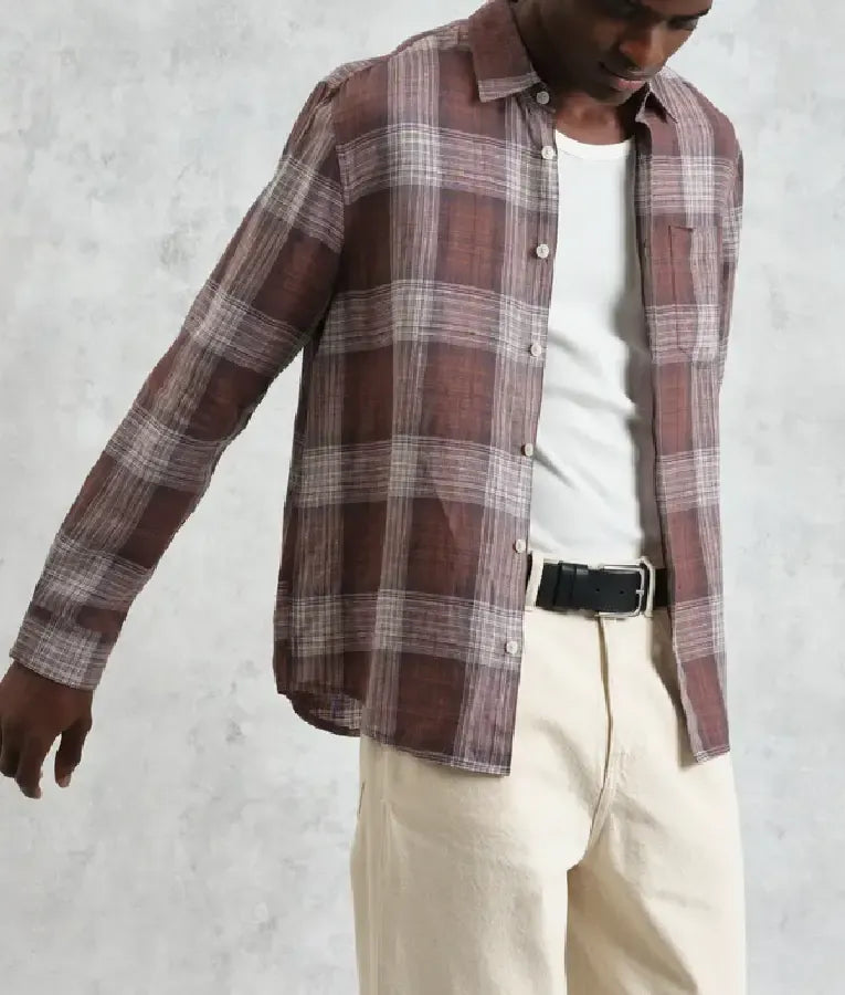 Press Junket 2025 Materialists Chris Evans Linen Check Shirt