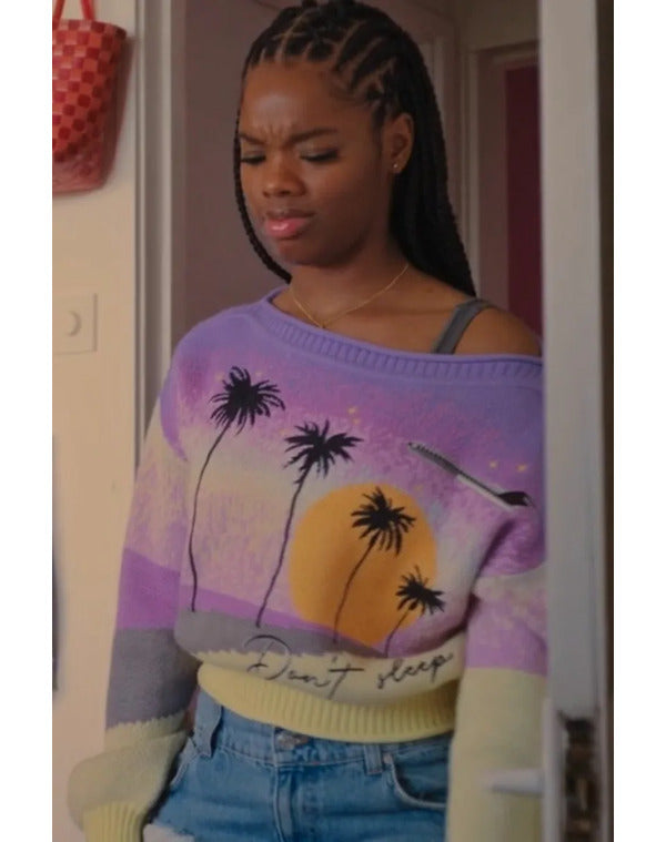 Queenie 2024 Cristale De’Abreu Purple Sunset Graphic Sweater WorthVee