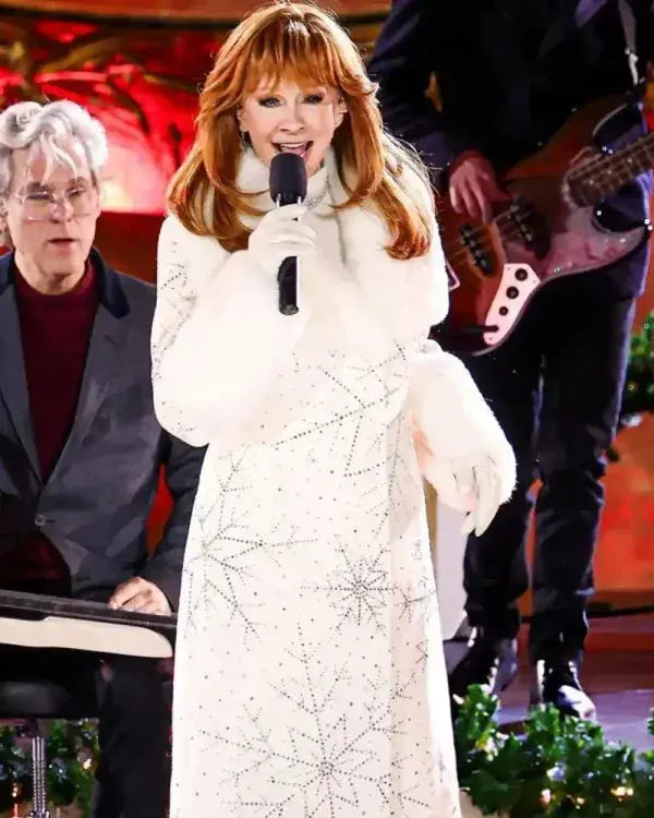 Reba McEntire Christmas Tree Lighting Ceremony Snowflake Embellish Coat WorthVee