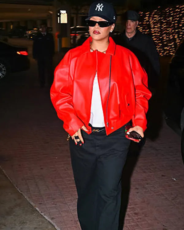 Rihanna LA Red Leather Jacket