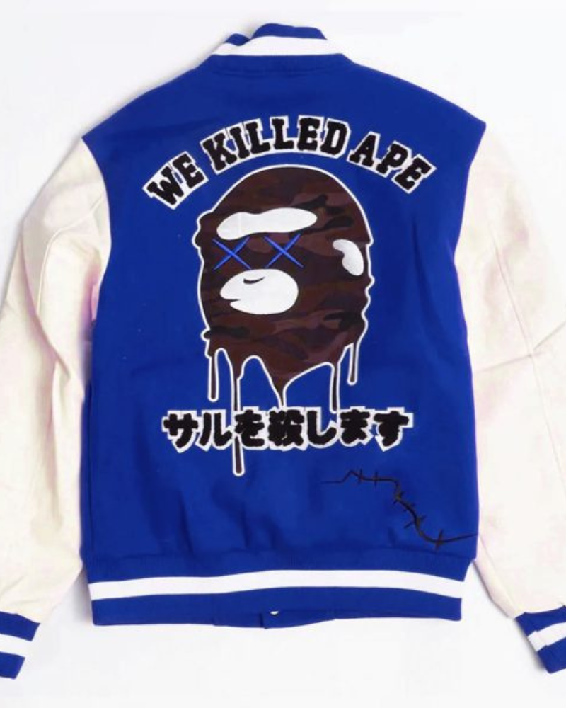 Robert Phillipe We Killed Ape Blue Wool Varsity Jacket Clanton Jacket