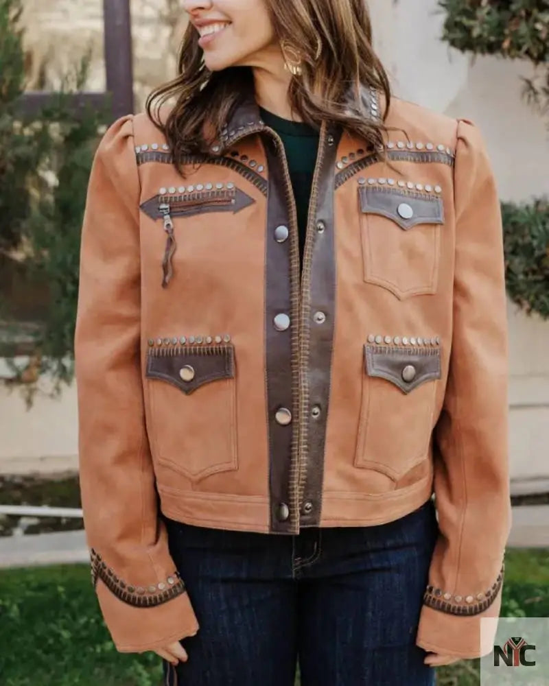 Rodeo Las Vegas Keep Gettin Back Up Suede Leather Jacket Clanton Jacket