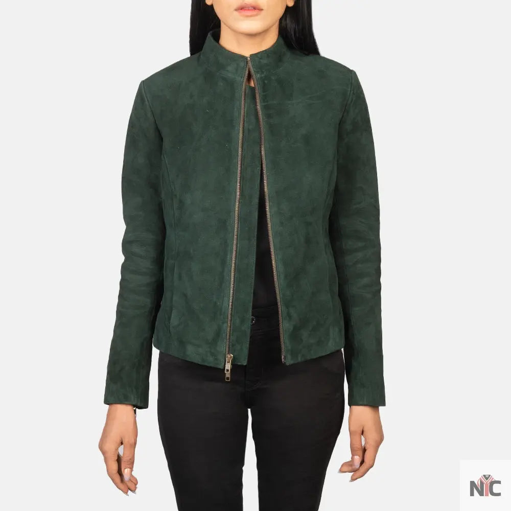 Rumella Green Suede Biker Jacket Clanton Jacket