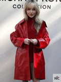 Sabrina Carpenter NYFW Red Leather Coat Clanton Jacket