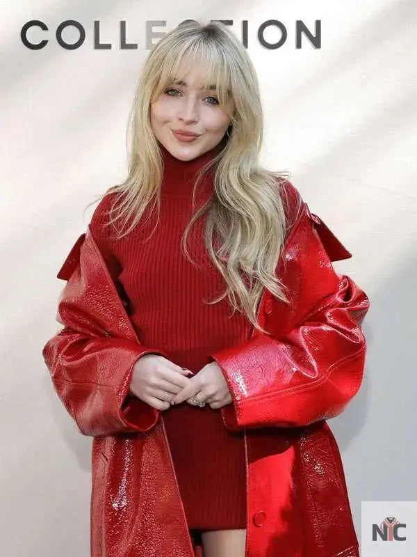 Sabrina Carpenter NYFW Red Leather Coat Clanton Jacket