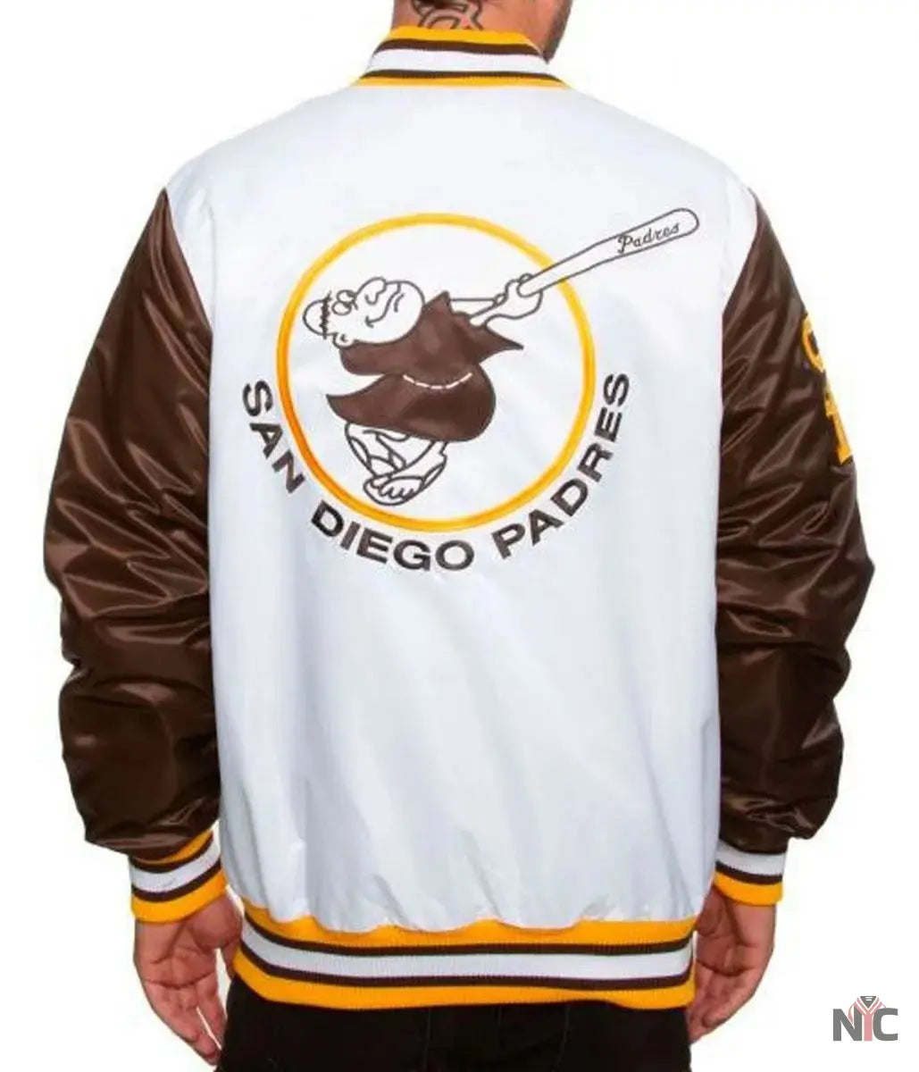 San Diego Padres Bomber Brown and White Jacket Clanton Jacket