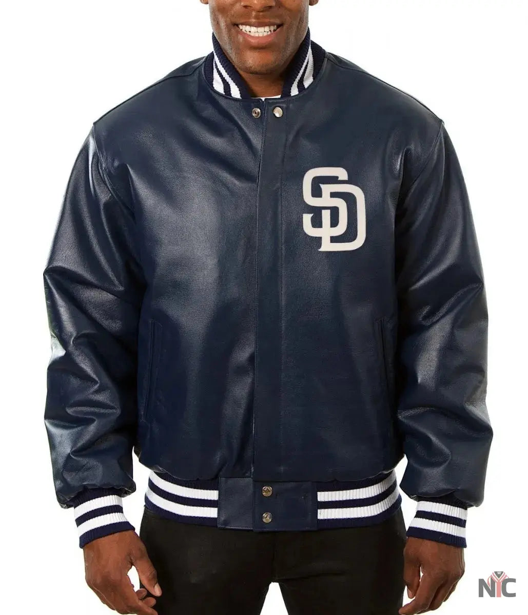 San Diego Padres Navy Blue Leather Jacket Clanton Jacket