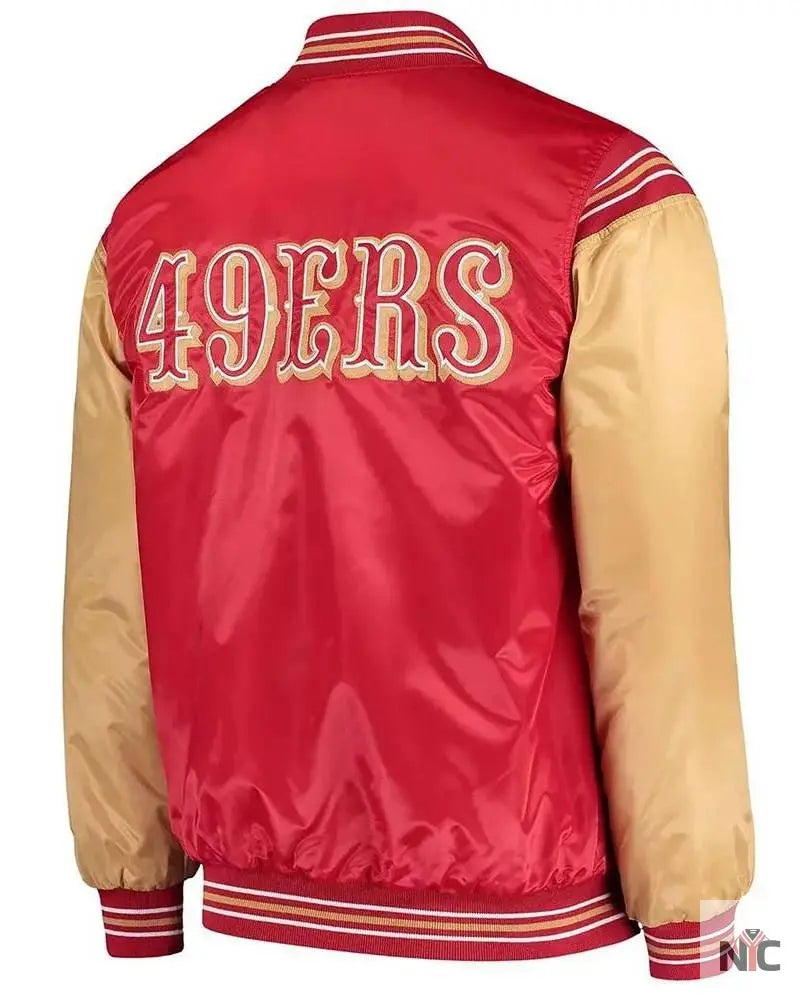 San Francisco 49ers Enforcer Scarlet And Gold Varsity Jacket Clanton Jacket