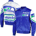 Seattle Seahawks Blue and White Satin Varsity Jacket