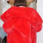 Selena Gomez London Event Red Fur Coat